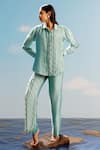 Buy_Harshita Jain_Green Muslin, Silk Pearls Collared Embroidered Shirt And Pant Set _at_Aza_Fashions