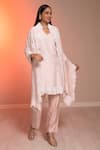 Buy_Harshita Jain_Pink Cotton Silk Applique Embroidered Sequins V Neck Hem Kurta Pant Set _at_Aza_Fashions