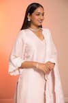 Buy_Harshita Jain_Pink Cotton Silk Applique Embroidered Sequins V Neck Hem Kurta Pant Set _Online_at_Aza_Fashions