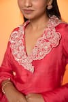 Buy_Harshita Jain_Pink Cotton Silk Embroidered Resham Exaggerated Collar Kurta Set With Dupatta _Online_at_Aza_Fashions