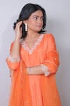 Shop_Harshita Jain_Orange Silk Organza Embroidered Resham V Neck Anarkali Pant Set  _at_Aza_Fashions