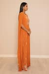 Harshita Jain_Orange Silk, Chiffon Sequins, Cut Work Embroidered Asymmetric Cape Pant Set _Online_at_Aza_Fashions