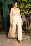 Buy_Harshita Jain_Ivory Organza, Cotton, Silk Sequins, Embroidery Shawl Collar Jacket Pant Set _at_Aza_Fashions