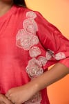 Buy_Harshita Jain_Pink Cotton Silk Embroidered Resham Mandarin Collar Long Shirt And Pant Set _Online_at_Aza_Fashions