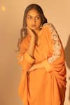 Buy_Harshita Jain_Orange Pure Chiffon Embroidered Resham V Neck Sleeve Top And Pant Set _Online_at_Aza_Fashions