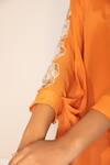 Harshita Jain_Orange Pure Chiffon Embroidered Resham V Neck Sleeve Top And Pant Set _at_Aza_Fashions