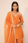 Harshita Jain_Orange Silk Organza Embroidered Mirror Scallop Short Kurta Sharara Set  _Online_at_Aza_Fashions