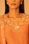 Shop_Harshita Jain_Orange Silk Organza Embroidered Mirror Scallop Short Kurta Sharara Set  _Online_at_Aza_Fashions