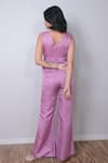 Shop_Harshita Jain_Purple Linen, Satin Embroidery V-neck Sleeve Jumpsuit _at_Aza_Fashions