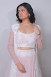Harshita Jain_Pink Chiffon Applique Embroidered Pearls Round Jacket Lehenga Set _Online_at_Aza_Fashions