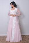 Buy_Harshita Jain_Pink Chiffon Applique Embroidered Pearls Round Jacket Lehenga Set _Online_at_Aza_Fashions