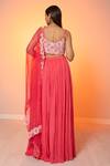 Shop_Harshita Jain_Pink Satin, Chiffon, Organza Sequins, Cut Embroidered Blouse Slit Lehenga Set _at_Aza_Fashions