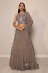 Buy_Harshita Jain_Grey Georgette Embroidered Sequins Round Pleated And Draped Lehenga Set _at_Aza_Fashions