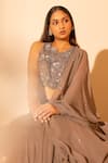 Buy_Harshita Jain_Grey Georgette Embroidered Sequins Round Pleated And Draped Lehenga Set _Online_at_Aza_Fashions