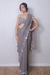 Buy_Harshita Jain_Grey Silk, Georgette Sequins, Cut Work Round Neck Embroidered Blouse And Saree Set _at_Aza_Fashions