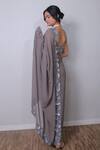 Shop_Harshita Jain_Grey Silk, Georgette Sequins, Cut Work Round Neck Embroidered Blouse And Saree Set _at_Aza_Fashions