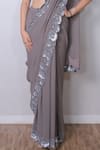 Harshita Jain_Grey Silk, Georgette Sequins, Cut Work Round Neck Embroidered Blouse And Saree Set _Online_at_Aza_Fashions