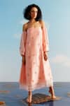 Buy_Harshita Jain_Peach Organza, Muslin Embroidery Square Neck Tube Dress _at_Aza_Fashions