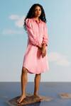 Buy_Harshita Jain_Pink Linen, Satin Sequins Collared Embroidered Shirt Dress _at_Aza_Fashions