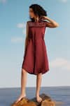 Buy_Harshita Jain_Maroon Linen, Satin Sequins, Embroidery Collared Shirt Dress_at_Aza_Fashions