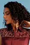 Shop_Harshita Jain_Maroon Linen, Satin Sequins, Embroidery Collared Shirt Dress_at_Aza_Fashions