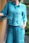 Buy_Leela By A_Blue Tencel Embroidery Shawl Neck Padma Print Crop Shirt And Cargo Pant Set 