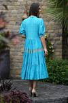 Shop_Leela By A_Blue Tencel Mandarin Collar Puff Sleeve Lotus Print Dress_at_Aza_Fashions