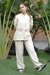 Buy_Leela By A_Beige Tencil Lux Printed Lotus Mandarin Collar Shirt With Pant _at_Aza_Fashions