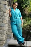 Buy_Leela By A_Blue Tencel Collared Solid Shacket With Pant _at_Aza_Fashions
