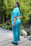 Shop_Leela By A_Blue Tencel Collared Solid Shacket With Pant _at_Aza_Fashions