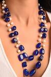 Kastiya Jewels_Blue Bead And Pearl Handcrafted Necklace_Online_at_Aza_Fashions