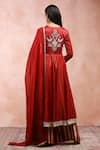 Payal Singhal_Maroon Satin Embroidery Resham V Neck Anarkali Palazzo Set _Online_at_Aza_Fashions