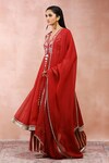 Shop_Payal Singhal_Maroon Satin Embroidery Resham V Neck Anarkali Palazzo Set _Online_at_Aza_Fashions