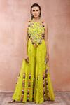 Buy_Payal Singhal_Green Georgette Embroidery Thread Halter Neck Choli And Sharara Set  _Online_at_Aza_Fashions