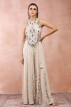 Buy_Payal Singhal_Off White Georgette Embroidery Thread Flower Applique Choli And Sharara Set _at_Aza_Fashions