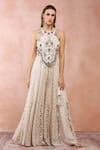 Buy_Payal Singhal_Off White Georgette Embroidery Thread Flower Applique Choli And Sharara Set _Online_at_Aza_Fashions