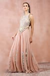 Payal Singhal_Pink Georgette Embroidery Zari Garden Applique Choli And Sharara Set _at_Aza_Fashions