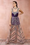 Buy_Payal Singhal_Purple Satin Embroidery Zardozi Square Neck Neckline Dress With Skirt _at_Aza_Fashions