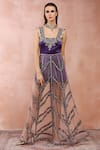 Buy_Payal Singhal_Purple Satin Embroidery Zardozi Square Neck Neckline Dress With Skirt _Online_at_Aza_Fashions