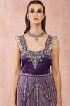 Buy_Payal Singhal_Purple Satin Embroidery Zardozi Square Neck Neckline Dress With Skirt 