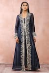 Buy_Payal Singhal_Blue Banarasi Georgette Embroidery Zardozi Jacket Open Palazzo Set _at_Aza_Fashions