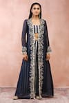 Payal Singhal_Blue Banarasi Georgette Embroidery Zardozi Jacket Open Palazzo Set _at_Aza_Fashions