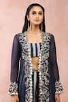 Buy_Payal Singhal_Blue Banarasi Georgette Embroidery Zardozi Jacket Open Palazzo Set 