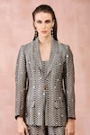 Shop_Payal Singhal_Black Brocade Woven Chevron Shawl Collar Jacket Pant Set _at_Aza_Fashions