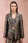 Buy_Payal Singhal_Black Brocade Woven Floral Shawl Collar Jacket Pant Set  