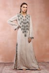 Buy_Payal Singhal_Gold Crushed Tissue Embroidery Mirror Notched Kaftan _Online_at_Aza_Fashions