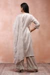 Payal Singhal_Grey Satin Embroidery Zari Thread Notched Bagh Floral Kurta Set _Online_at_Aza_Fashions