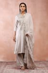 Buy_Payal Singhal_Grey Satin Embroidery Zari Thread Notched Bagh Floral Kurta Set _Online_at_Aza_Fashions