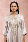 Payal Singhal_Grey Satin Embroidery Zari Thread Notched Bagh Floral Kurta Set _at_Aza_Fashions
