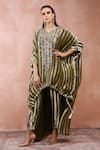 Buy_Payal Singhal_Green Banarasi Georgette Woven Stripe Keyhole Kaftan And Joggers Pant Set _at_Aza_Fashions